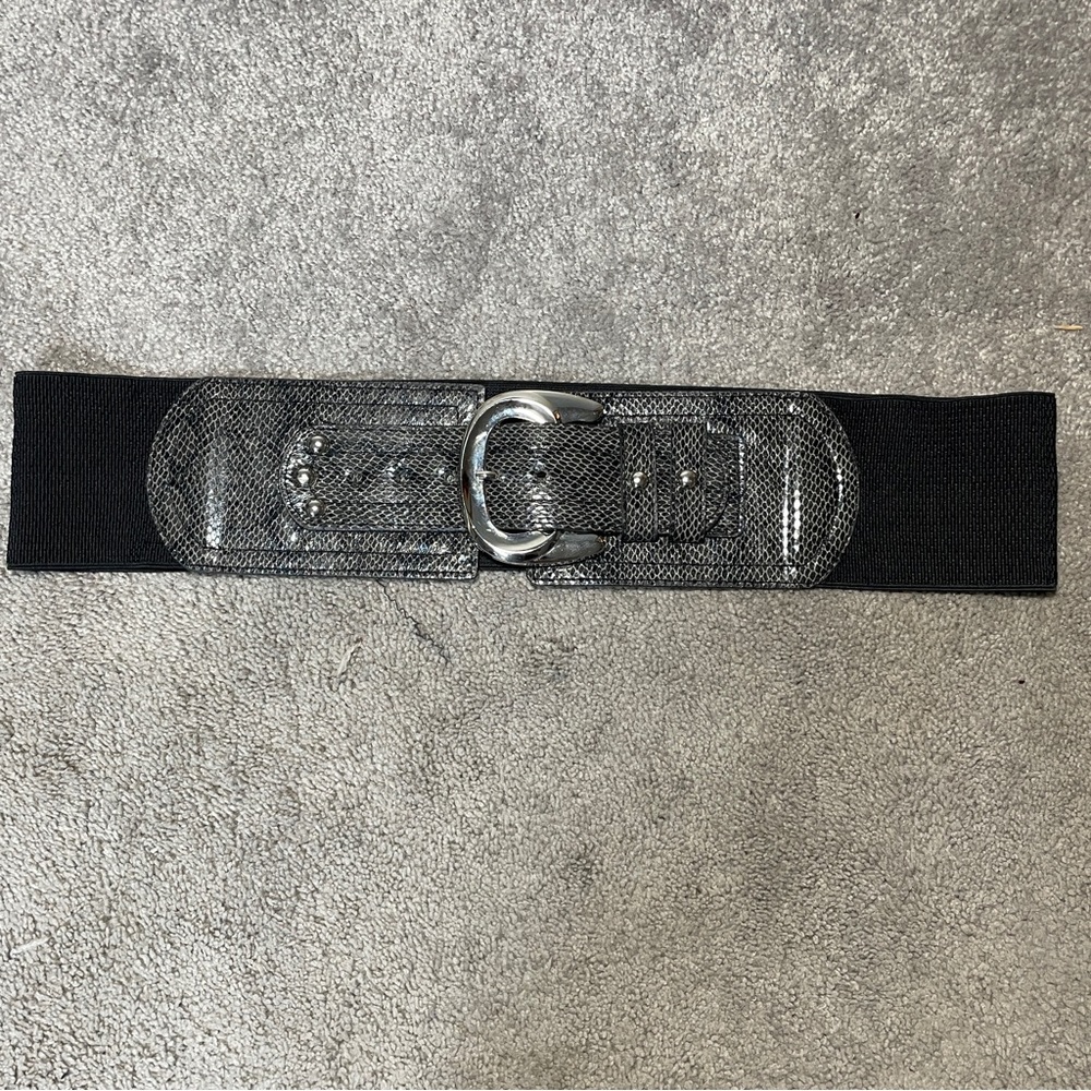 Black Faux Snake Skin Wide Elastic Waist Belt size 1X
